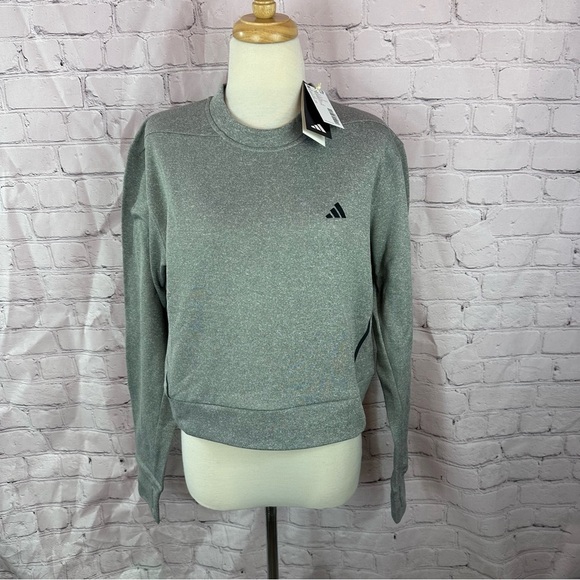 NWT Adidas Women's fleece Crew Neck cropped sweatshirt sz S - Picture 1 of 9